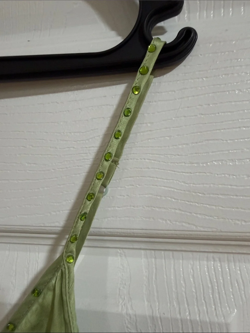 Vintage Gold Hawk Y2K Lime Green 100% Silk Beaded Cami Top - L_7